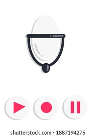  vector illustration of a microphone for recording, with icons for the pause, play, and record buttons.  minimalist flat design.  illustration for ui voice recording software application