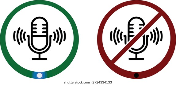 Ilustración vectorial del ícono del Estado del micrófono con el símbolo mudo, el sonido activo, la herramienta de comunicación, el control audio, y el elemento de interfaz digital