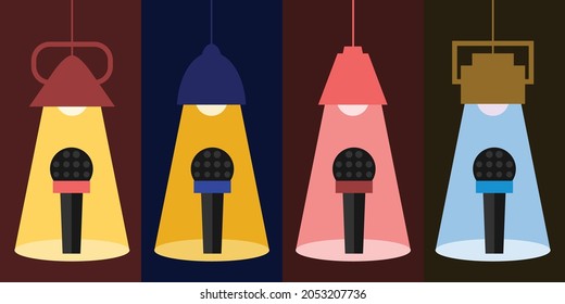 vector illustration of microphone under the spotlight for fame and freedom of speech