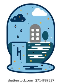 La Ilustración vectorial de microplásticos se ha encontrado en todas partes en el medio ambiente, representada como un estilo paisajístico abstracto.