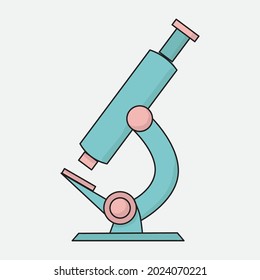 Ilustración vectorial del microscopio. Con contorno negro y color sobre fondo blanco.
