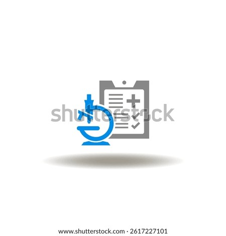 Vector illustration of microscope and checklist. Symbol of medical laboratory test.
