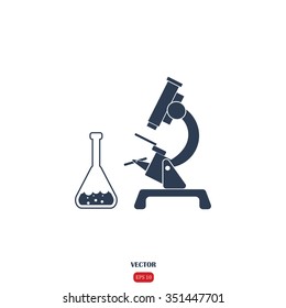 vector illustration of a microscope and flasks