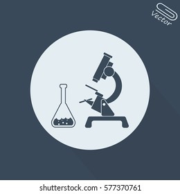 vector illustration of a microscope and flasks