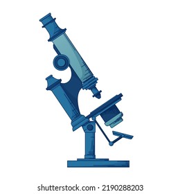 Vector illustration of microscope isolated on white. Lab research, testing, studies in chemistry, physics, biology. Illustration for  scientific book decoration, banner, poster design.
