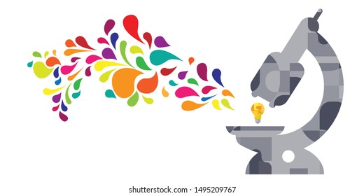 vector illustration of microscope and lightbulb with colorful switls for inspiration investigation and creative science visuals