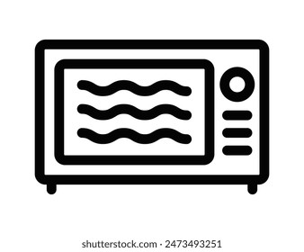 Ilustración vectorial de un ícono de horno microondas en blanco y negro. Perfecto para cocina, cocina y diseños relacionados con electrodomésticos. Trazo editable.