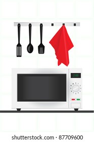 Vector illustration of microwave oven and kitchen appliances