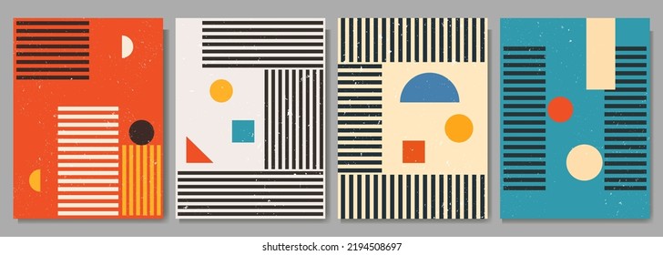 Vector illustration. Mid century contemporary graphic. Geometric shapes. Striped backgrounds set. 50s, 70s retro graphic. Design elements for poster, postcard, book cover, magazine, layout, brochure