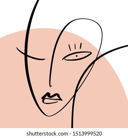 Vector illustration. Mid century modern abstract art line face interior design. Poster and print, scandinavian style