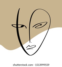 Vector illustration. Mid century modern abstract art line face interior design. Poster and print, scandinavian style