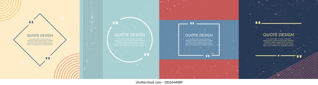 Vector Illustration. Mid Century Modern Graphic. Grunge Texture. Quote Frames Blank Templates Set. Design Elements For Social Media, Blog Post, Banner, Card. 