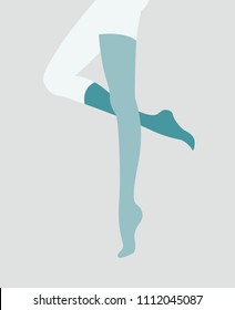 Vector illustration in mid century pop art poster style - pinup woman legs in mismatching socks and stockings in green and blue