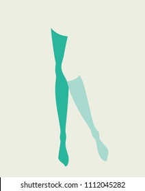 Vector illustration in mid century pop art poster style - pinup woman legs in mismatching socks and stockings in green and blue