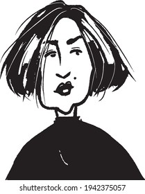 vector illustration of middle aged woman portrait. serious lady