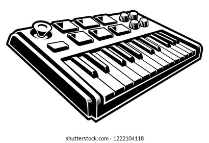 Vector illustration of midi keyboard  isolated on the dark background.