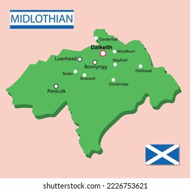 Mapa de la región de Midlothian en Escocia