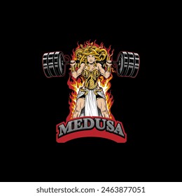 Vector Illustration of Mighty Medusa Powerlifting