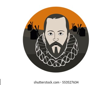 Vector Illustration of Miguel de Cervantes Saavedra�, spanish writer of the book Don Quixote de la Mancha