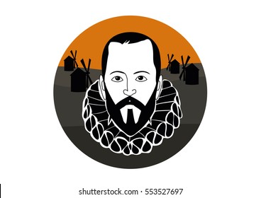 Vector Illustration of Miguel de Cervantes Saavedra�, spanish writer of the book Don Quixote de la Mancha