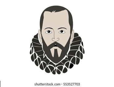 Vector Illustration of Miguel de Cervantes Saavedra, spanish writer of the book Don Quixote de la Mancha