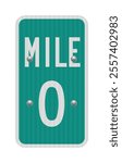 Vector illustration of Mile 0 green road sign with reflector effect