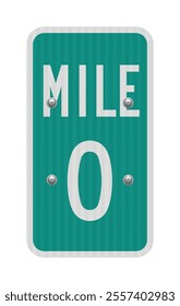 Vector illustration of Mile 0 green road sign with reflector effect