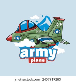 Vector Illustration of Military Aircraft with ARMY PLANE words with Cute Cartoon Illustration Available for Plane Badge