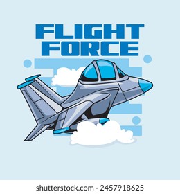 Vector Illustration of Military Aircraft with FLIGHT FORCE words with Cute Cartoon Illustration Available for Plane Badge