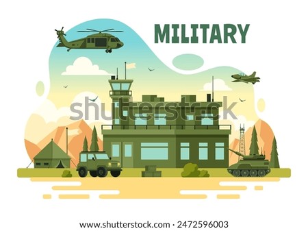 Vector Illustration of Military Army Forces featuring Soldiers, Weapons, Tanks, and Heavy Protective Equipment in a Flat Style Cartoon Background