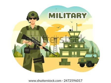 Vector Illustration of Military Army Forces featuring Soldiers, Weapons, Tanks, and Heavy Protective Equipment in a Flat Style Cartoon Background
