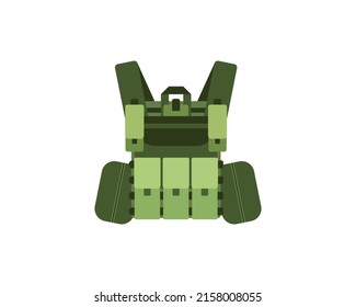 Vector Illustration Of A Military Body Armor. Police Bullet Protection Icon. Kevlar Army Technology. SWAT Ammunition Isolated Symbol. Ukrainian Soldier Uniform. War Green Camouflage Jacket. Bodyguard