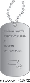 vector illustration of military dogs tags with Map of US state of Massachusetts