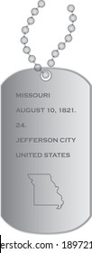 vector illustration of military dogs tags with Map of US state of Missouri