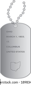 vector illustration of military dogs tags with Map of US state of Ohio