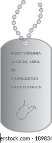 vector illustration of military dogs tags with Map of US state of West Virginia