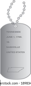 vector illustration of military dogs tags with Map of US state of Tennessee