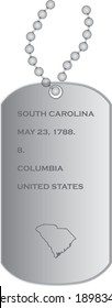 vector illustration of military dogs tags with Map of US state of South Carolina