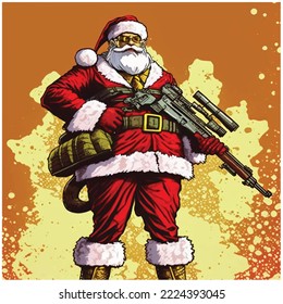 Vector illustration of military equipped Santa, Happy 2023