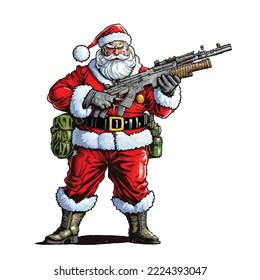 Vector illustration of military equipped Santa, Happy 2023