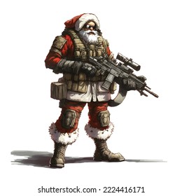 Vector illustration of military equipped Santa, Happy 2023