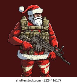 Vector illustration of military equipped Santa, Happy 2023