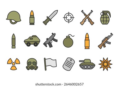 Vector illustration of Military icon pack isolated on white background in solid line style