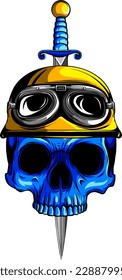 vector illustration of military skull bite a dagger