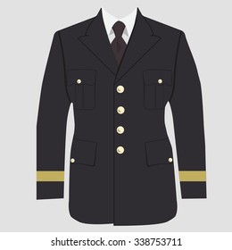 Vector illustration of military uniform, warpaint. Captain jacket with tie