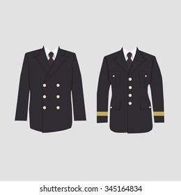 Vector illustration of military uniform, warpaint. Captain jacket with tie. Winter coat