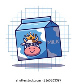 Ilustración vectorial de la caja de leche con dibujo de vaca