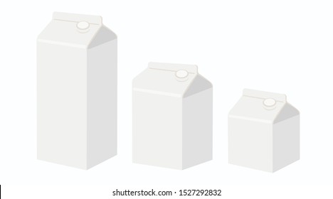 Vector Illustration of Milk box isometric view, Different Sizes: 500ml,750ml,1L. Milk Carton Box Mock-up, White clear empty box