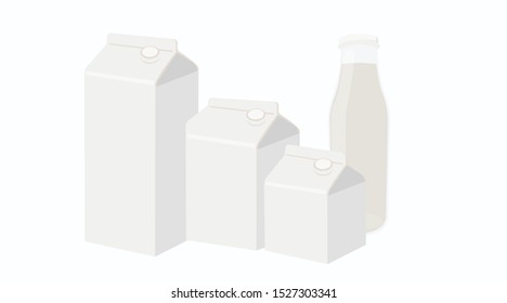 Vector Illustration Milk box isometric view, Different Sizes Milk Carton Box  Mock-up and a Milk Bottle