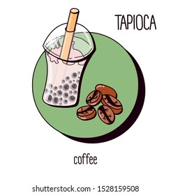 Vector illustration. milk bubble tea with tapioca on a light background. coffee